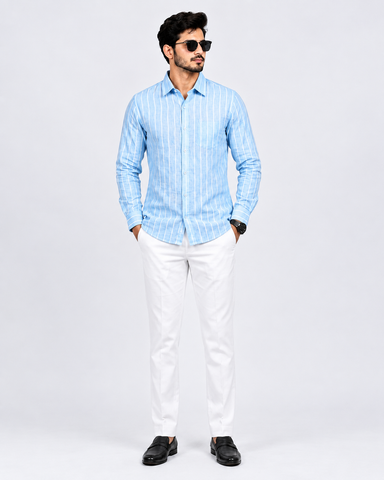 Sky Blue Vertical Striped Casual Shirt