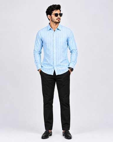 Sky Blue Vertical Striped Casual Shirt